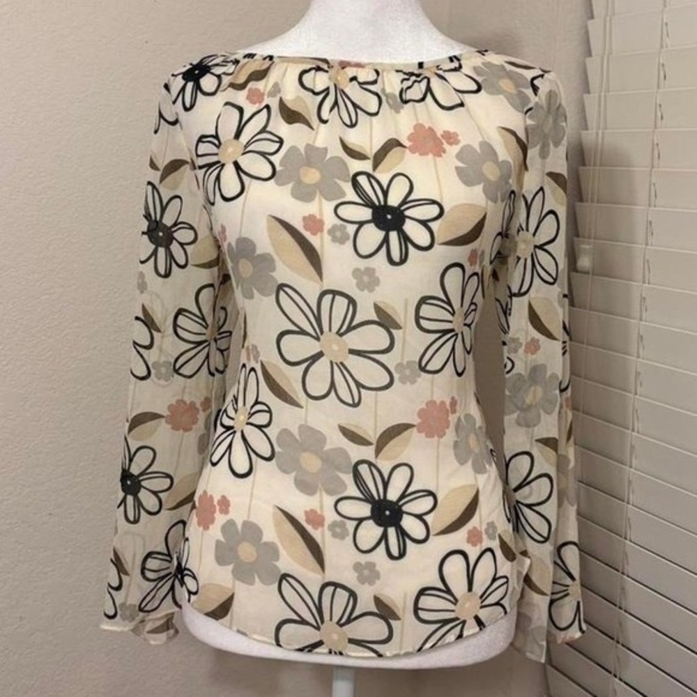 Just Miss size M long sleeve sheer‎ retro mod flower top hippie girlhoodcore fem